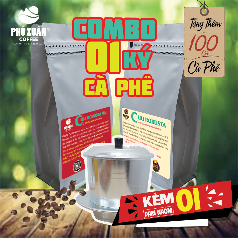 COMBO 1kg (2 gói) 2 loại cà phê Culi Robusta RANG MỘC VÀ CÓ BƠ Phú Xuân Coffee - Cafe bột rang xay pha phin