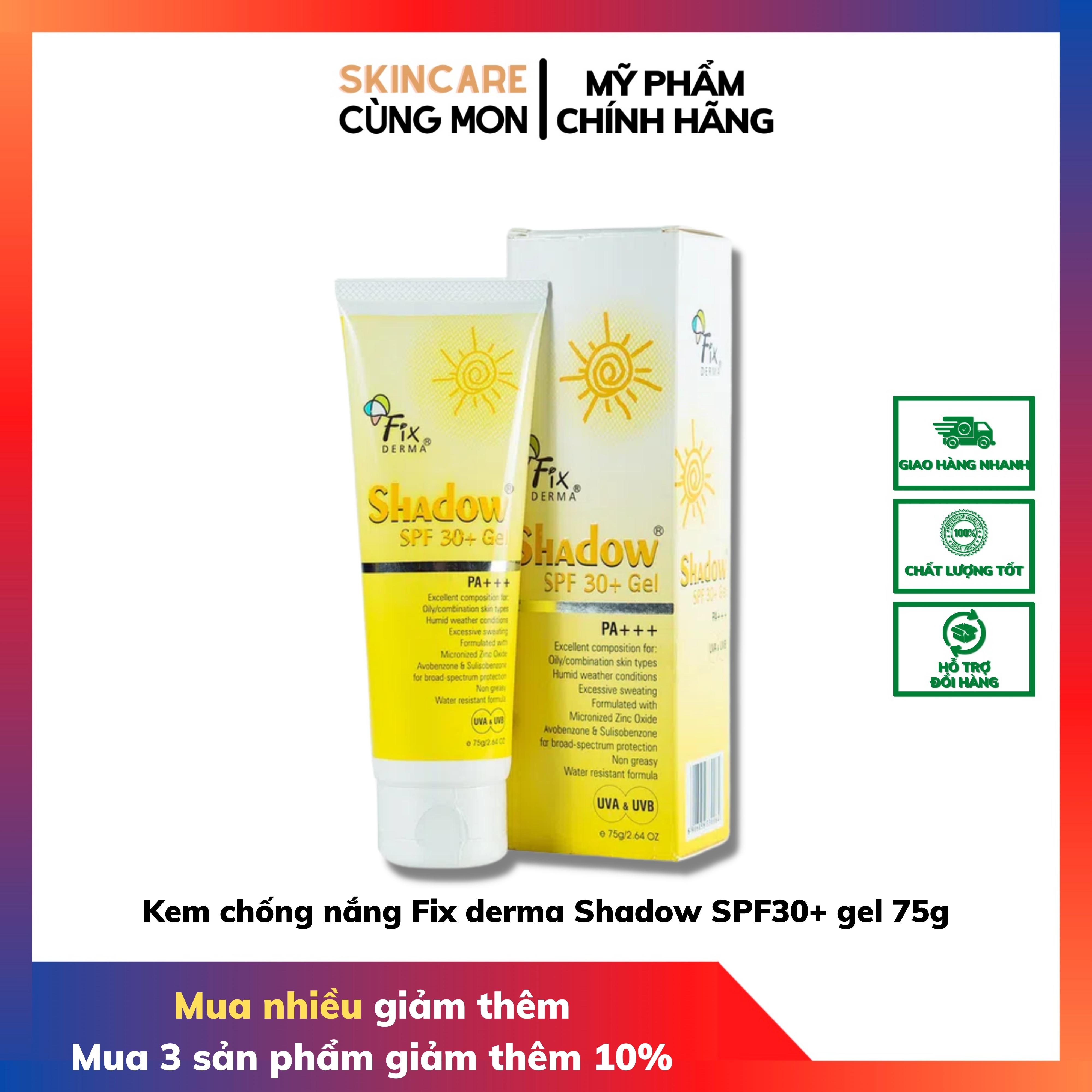 [Tập Skincare cùng Mon] Kem chống nắng Fix derma Shadow SPF30+ gel 75g