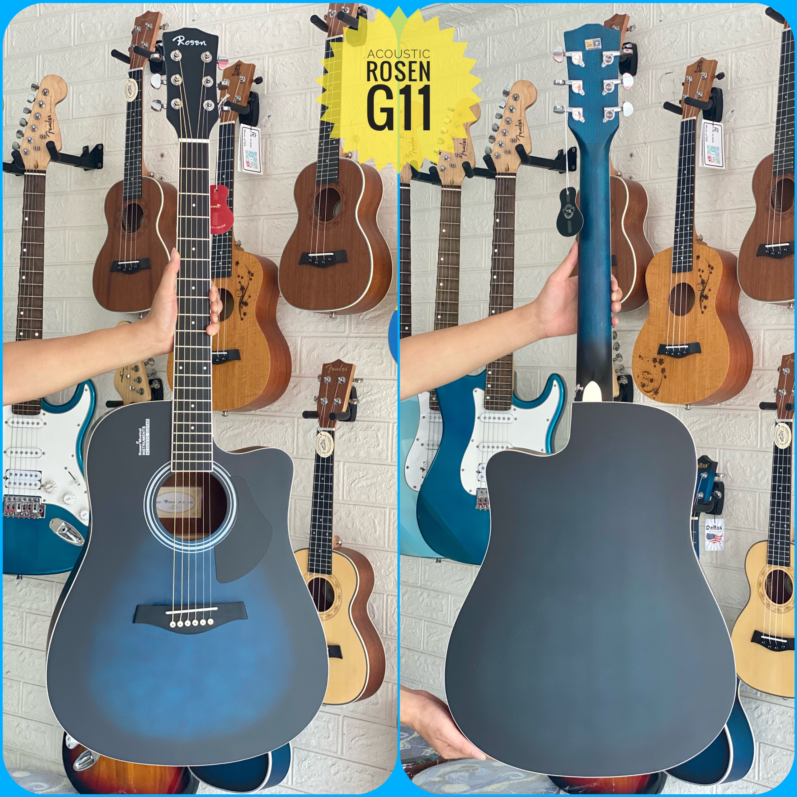 Guitar Rosen G11 màu xanh chính hãng tặng kèm phụ kiện
