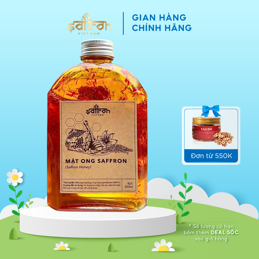 Mật ong ngâm saffron nhụy hoa nghệ tây 250ml/hũ saffron việt nam