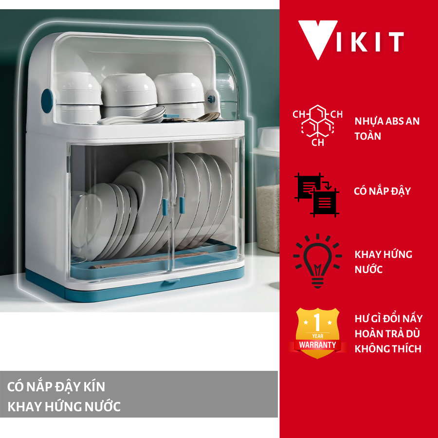 Kệ bát thông minh - Kệ úp bát chén nhựa có nắp đậy có giá để bát đĩa KB02 VIKIT
