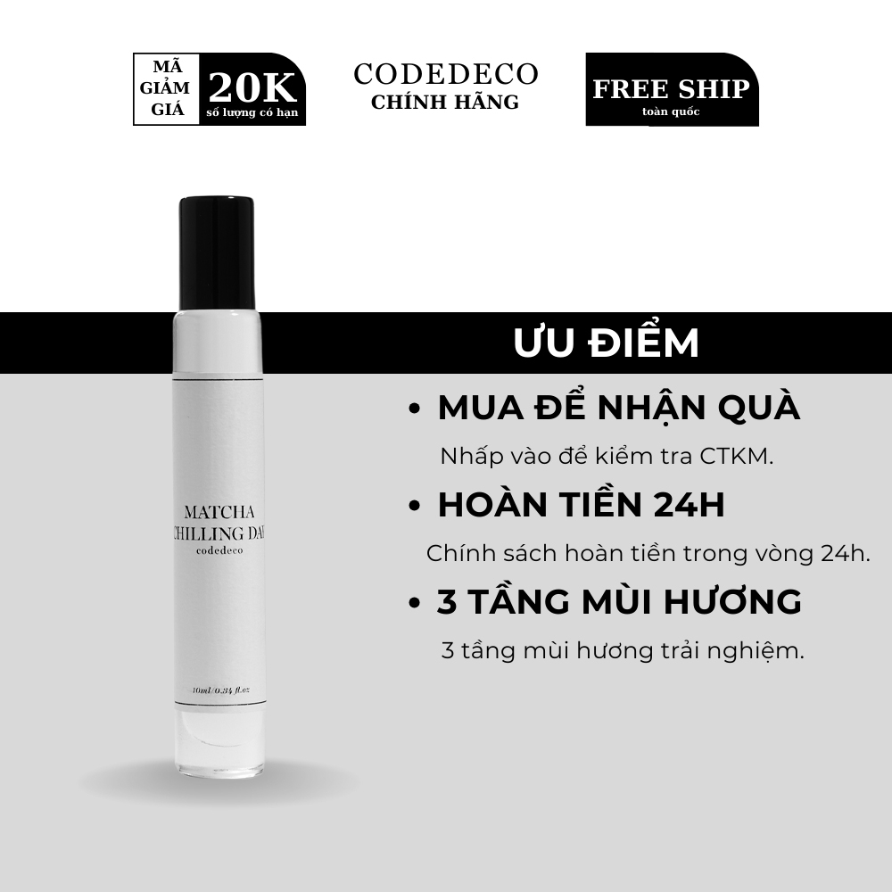 Tinh dầu nước hoa CODEDECO Matcha Chilling Day 10ml dạng lăn