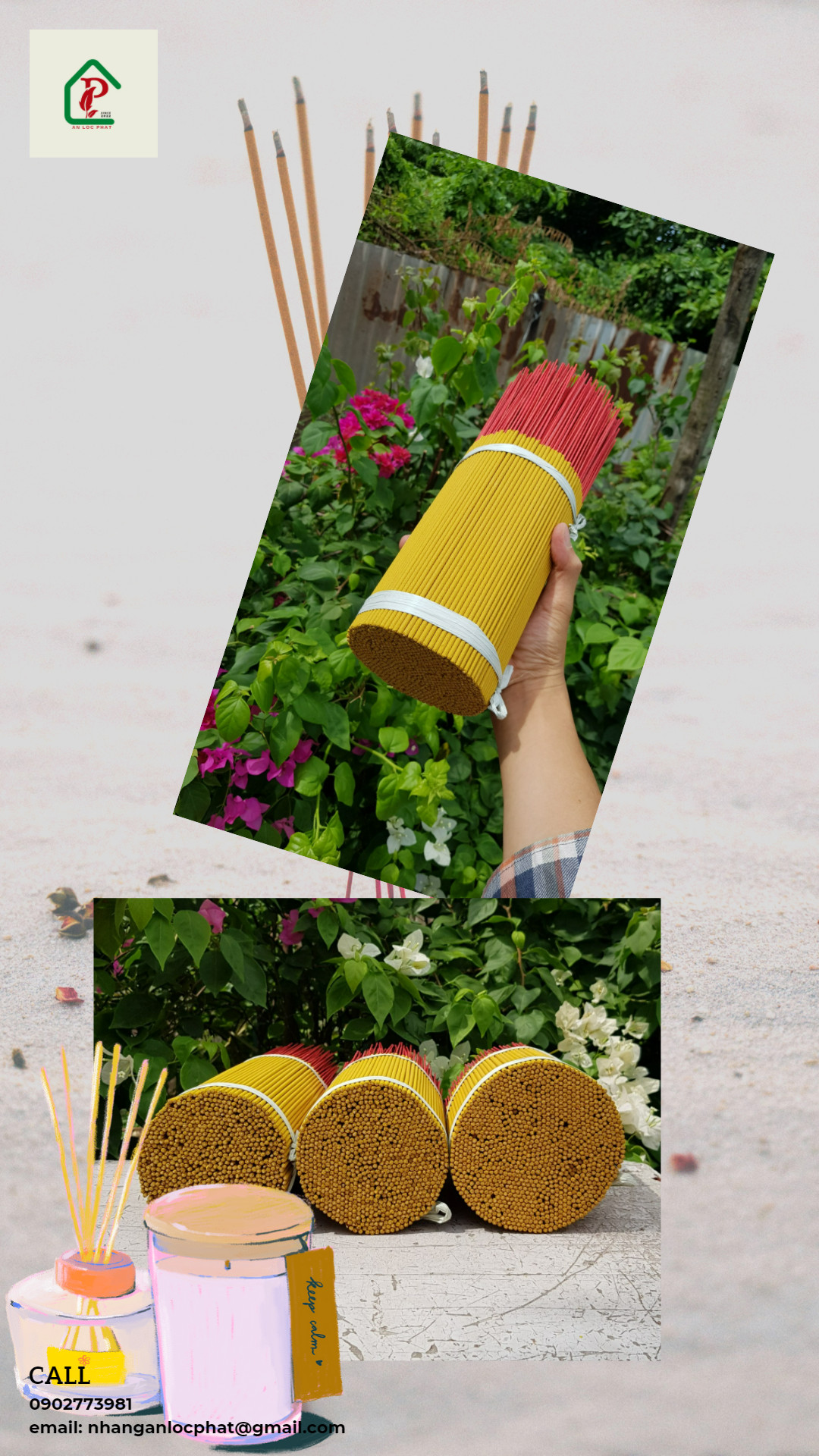 [1kgs -  830 cây] Nhang Mộc - Mùi Gỗ Nhẹ 3 Tấc (29cm) - An Lộc Phát