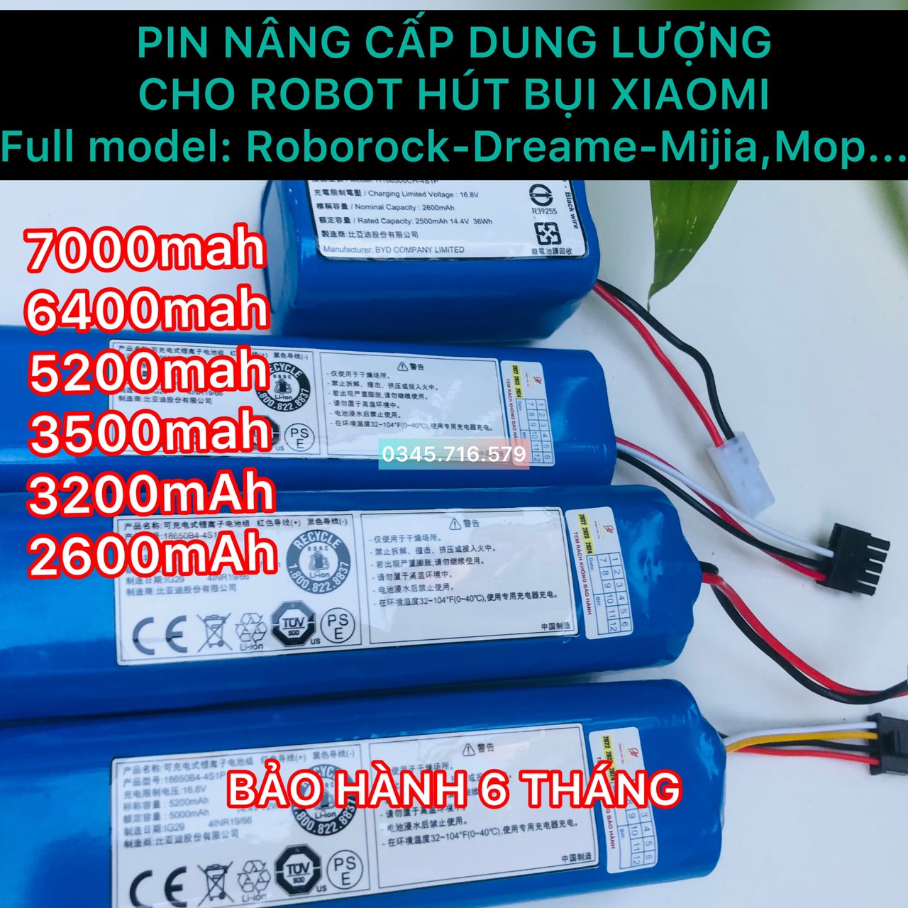 Pin robot hút bụi xiaomi các loại: roborock-dreame-mijja-gen-mop,...