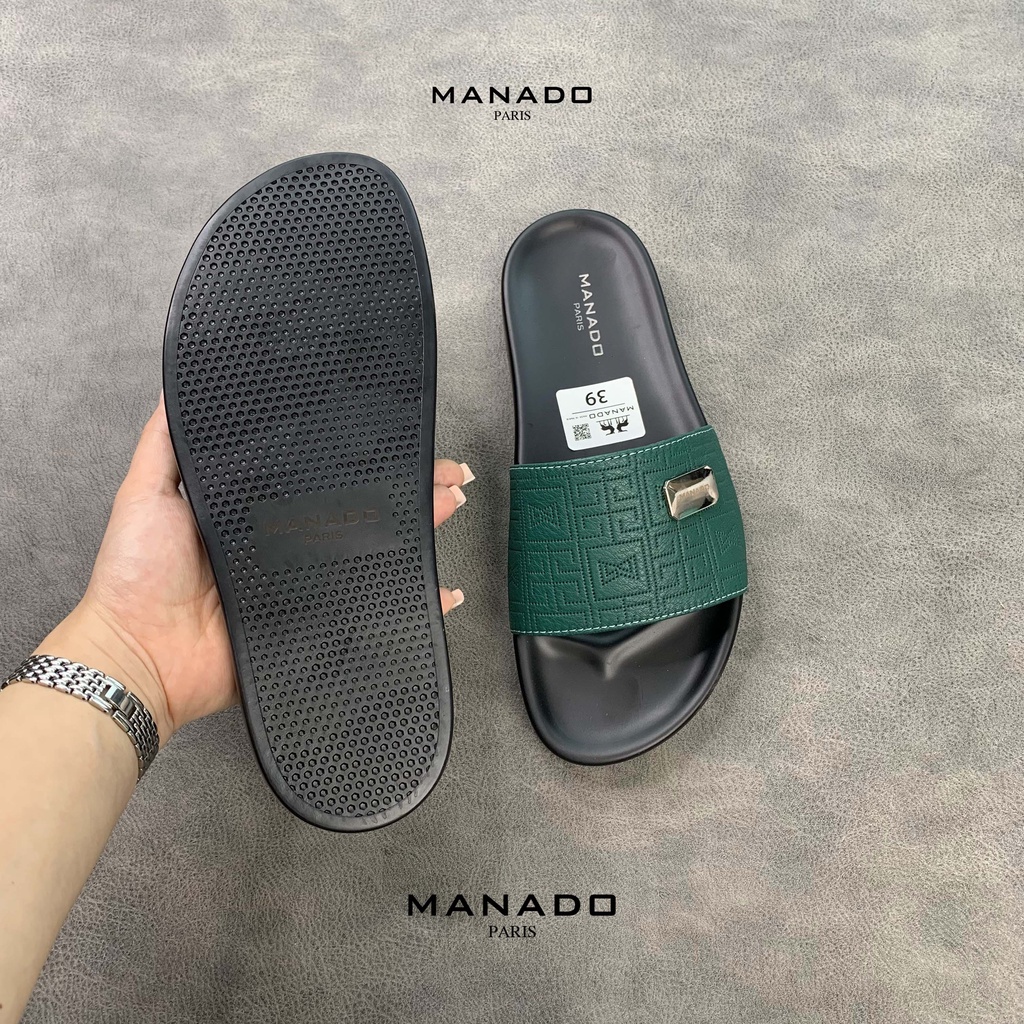 Dép quai ngang manado-chất liệu da bò, đế cao su mềm-mã mnd08 màuxanh fullbox, dép chuẩn size việt, hỗ trợ đổi size