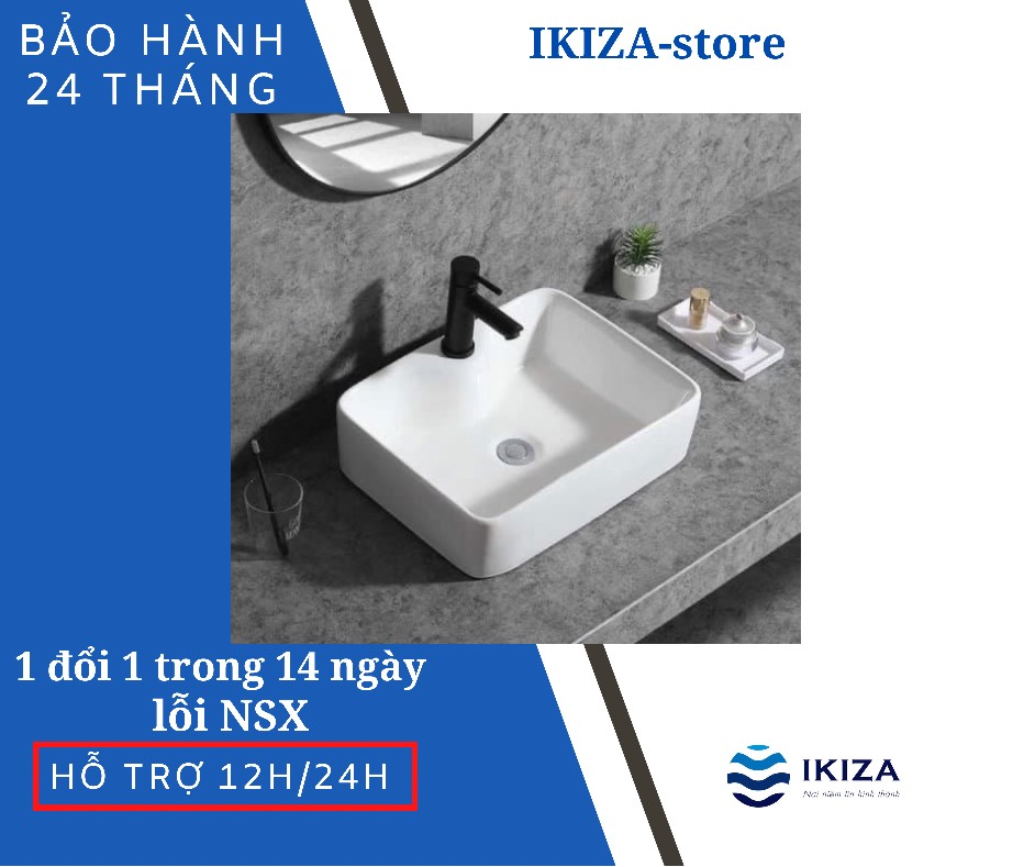 Bồn rửa mặt chữ nhật ikiza, lavabo ik622 chính hãng giá tốt