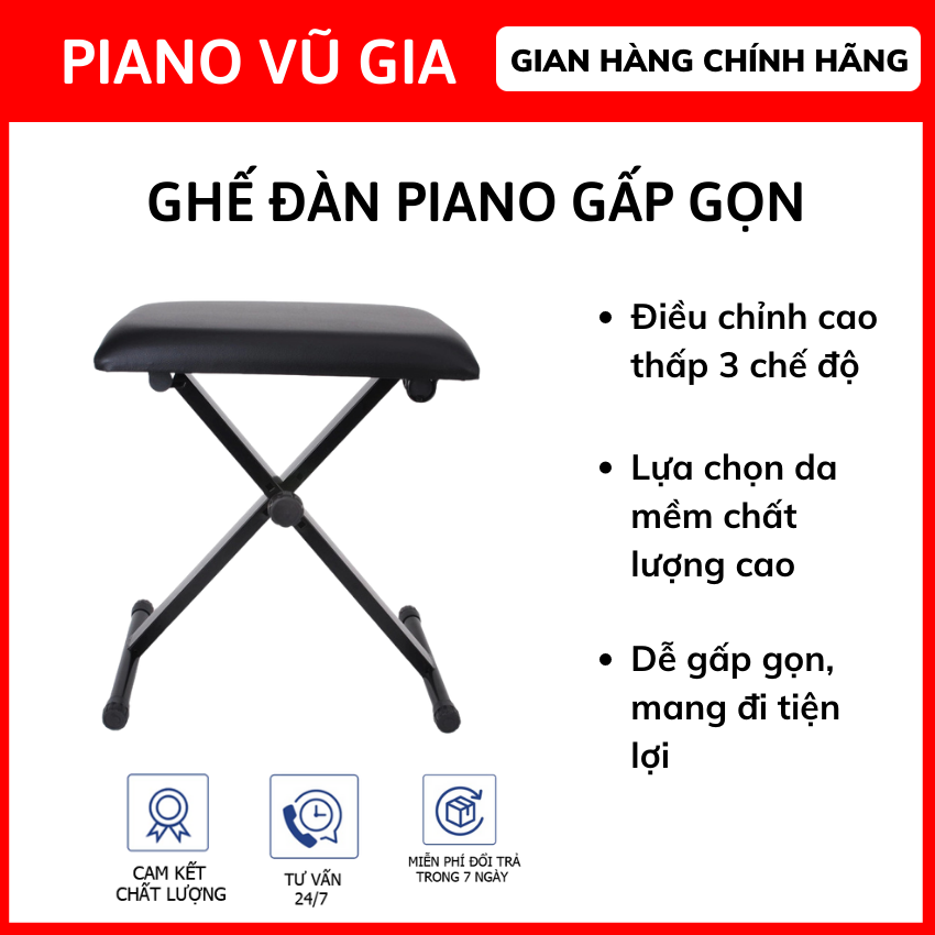 [Rẻ vô địch] Ghế đàn Piano-Organ nâng hạ chiều cao, da mềm chống thấm nước (Ghế piano chân chữ X )- Piano Vũ Gia