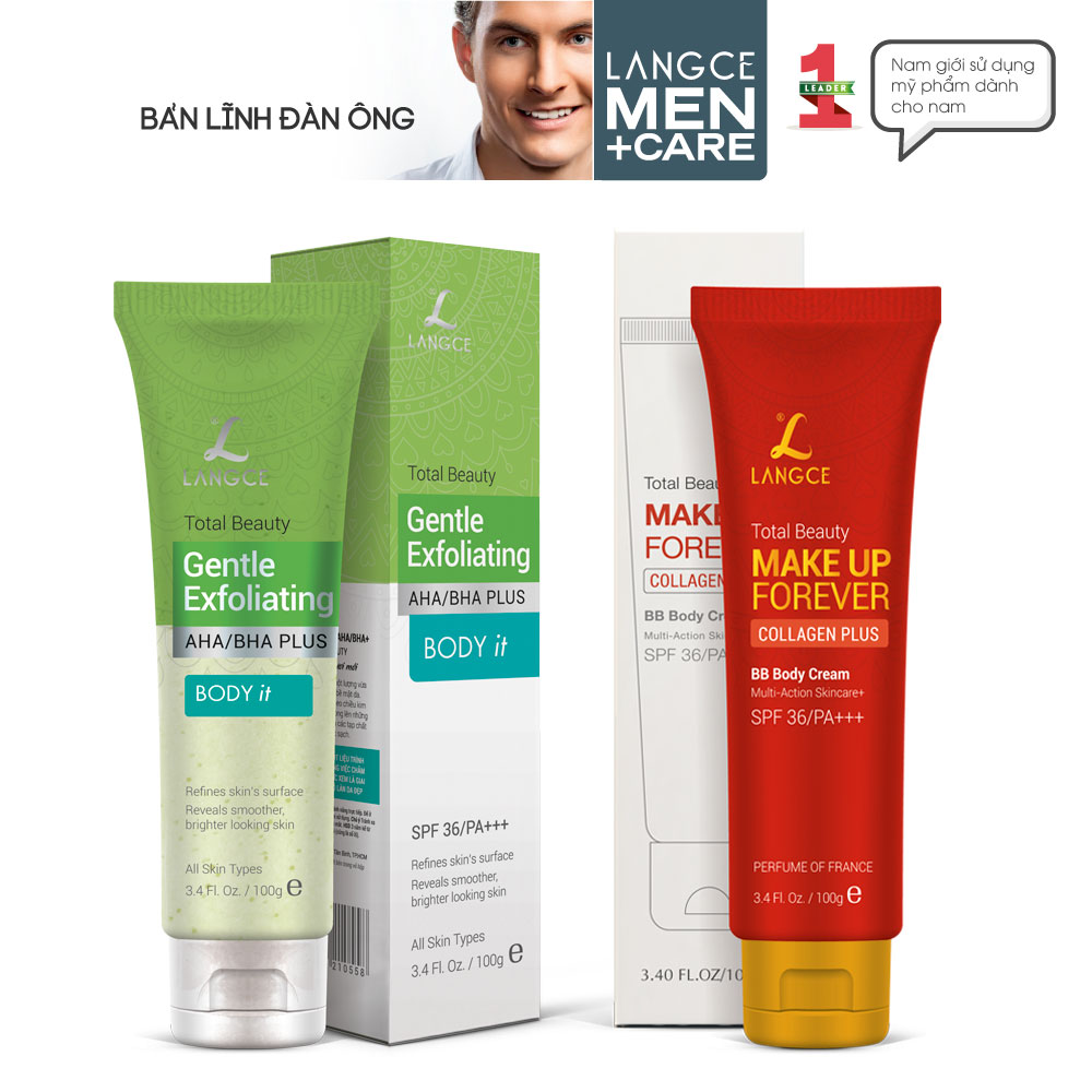 Bộ Tẩy Tế Bào Chết Toàn Thân 100ml và Kem Trang Điểm Toàn Thân, Chống Nắng 100ml LANGCE cho Nam