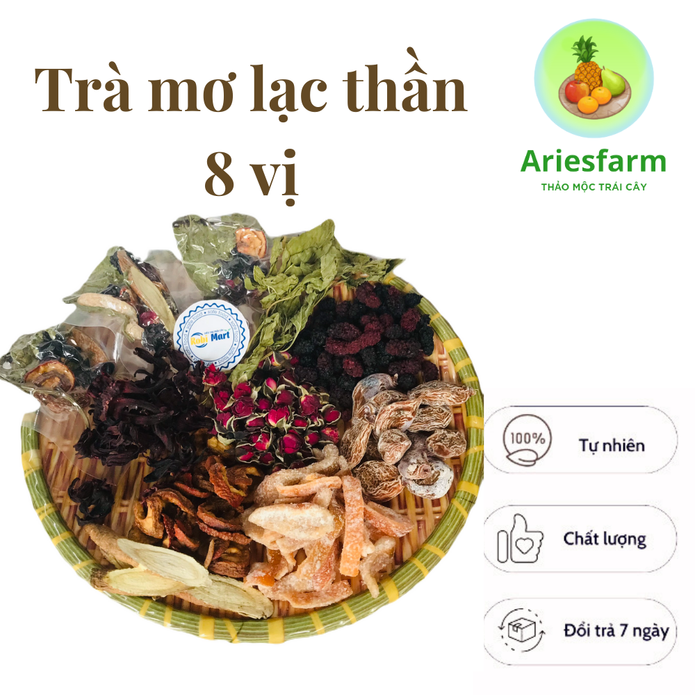 Trà mơ lạc thần 8 vị dâu tằm, mơ chua , trần bì, hoa lạc thần, lá bạc hà, cam thảo, sơn tra, nụ hồng