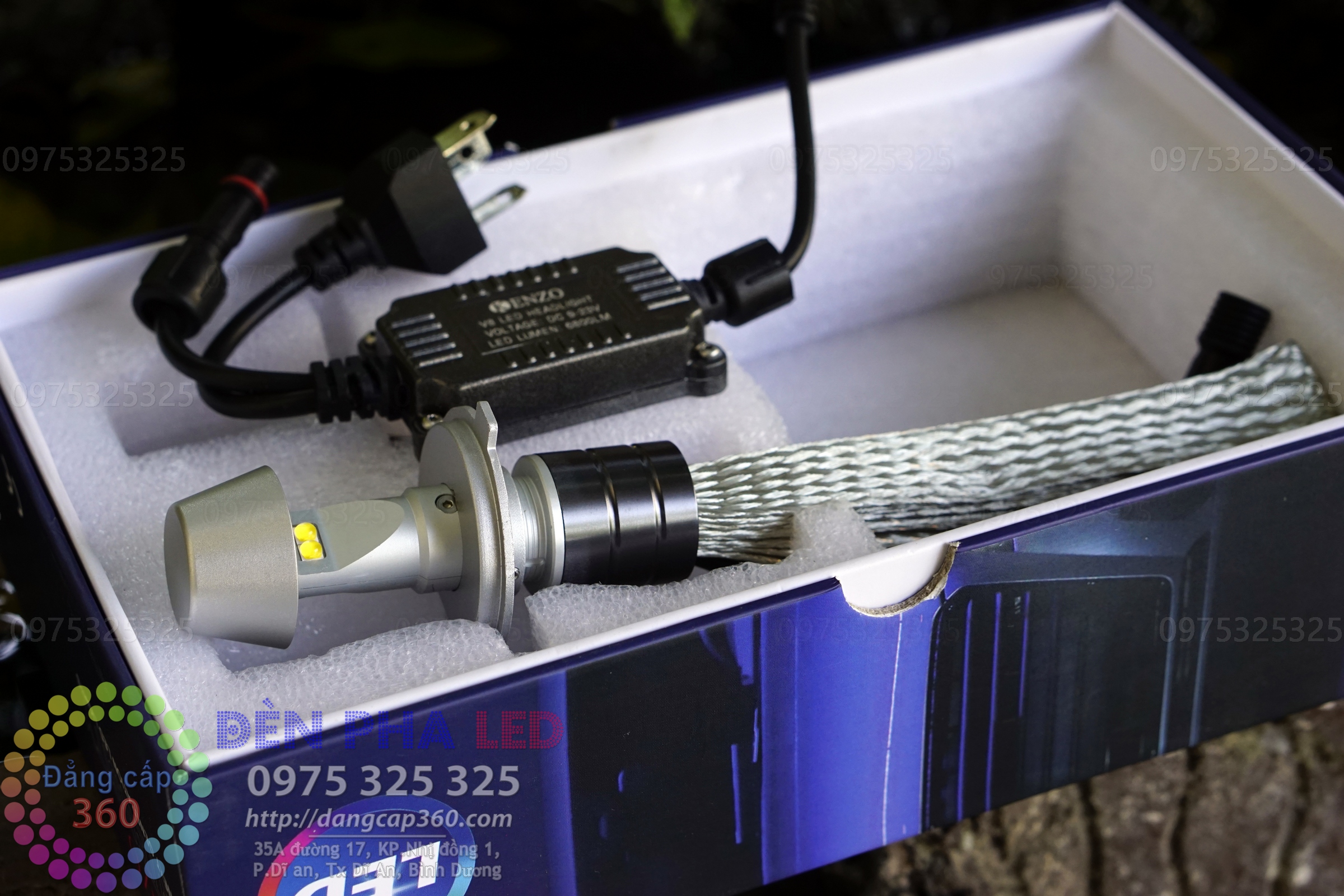Đèn pha led cao cấp Kenzo V8s 6800lm - sử dụng led xhp35 sáng gom hơn xhp70 xhl50 xml2 xpl, xlight W12 x-light gtr auto365