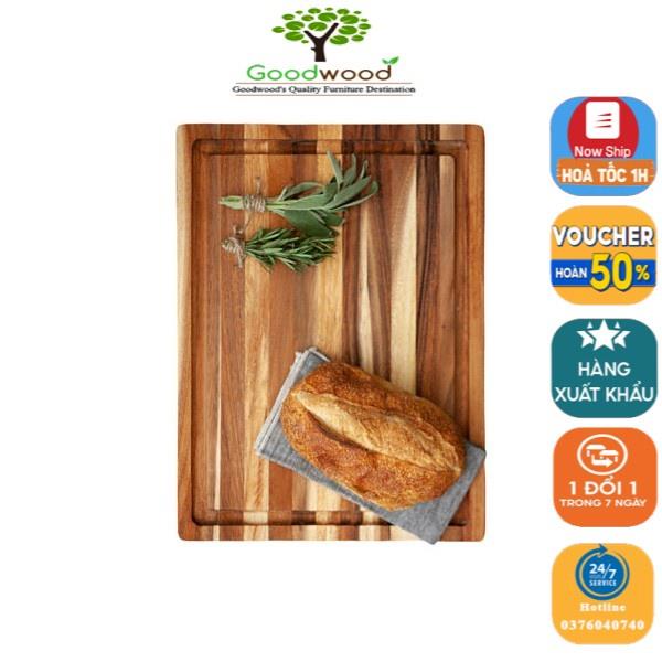 Thớt Thớt thép không gỉ Thớt gỗ▥♨♣ Thớt gỗ teak hình chữ nhật có rãnh có lỗ 38 x 27 CM - Wood Cutting Boards Hàng Xuất Khẩu Châu Âu