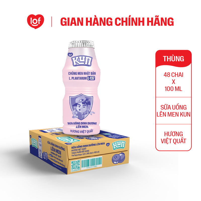  Sữa chua uống KUN dinh dưỡng lên men vị việt quất thùng 48 chai x 100ml 