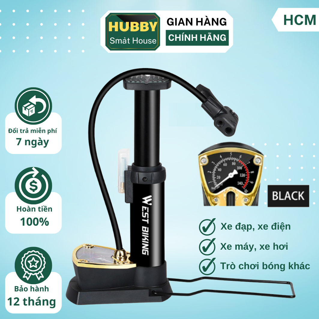 Bơm Hơi Đạp Chân West Biking Áp Suất Cao 140PSI Cho Xe Đạp Đường Trường MTB, Bơm đạp chân đút cốp xe nhỏ gọn chuyên dụng đi phượt đi xe đường dài, bảo hành 12 tháng