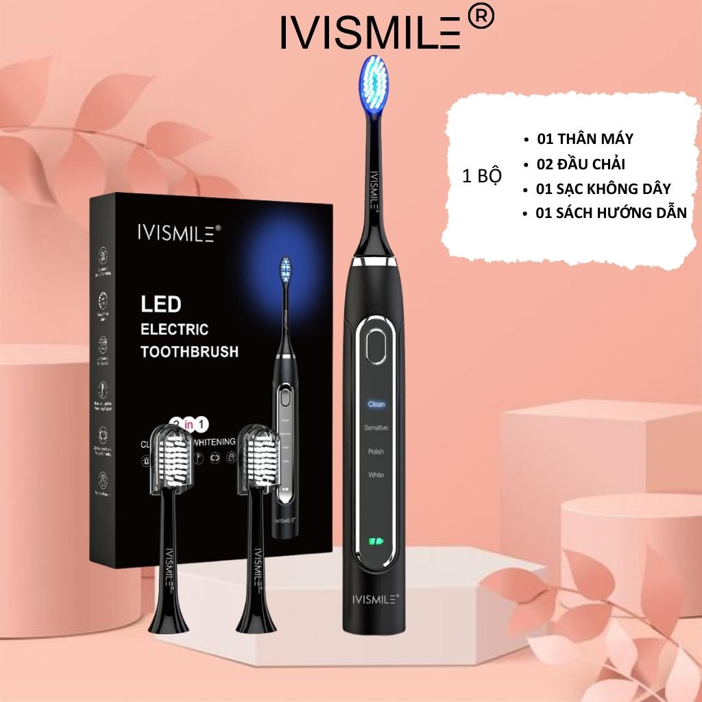 Bàn chải đánh điện tích hợp đèn LED làm trắng răng IVISMILE bàn chải phù hợp cho cả người niềng răng