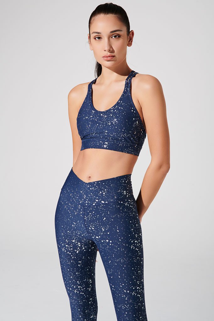 OLABEN Áo tập Yoga Gym Xanh Navy ánh kim thiết kế đan dây sau BOLEYN NAVY BRA