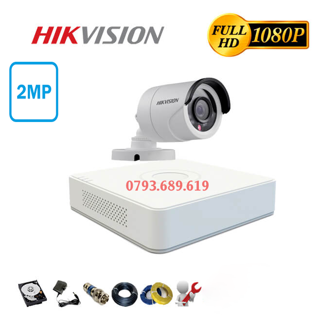Trọn bộ camera giám sát hikvision 2.0mp, fhd - 1 mắt kèm hdd 500gb, đủ phụ kiện tự lắp đặt - bảo hành 24 tháng