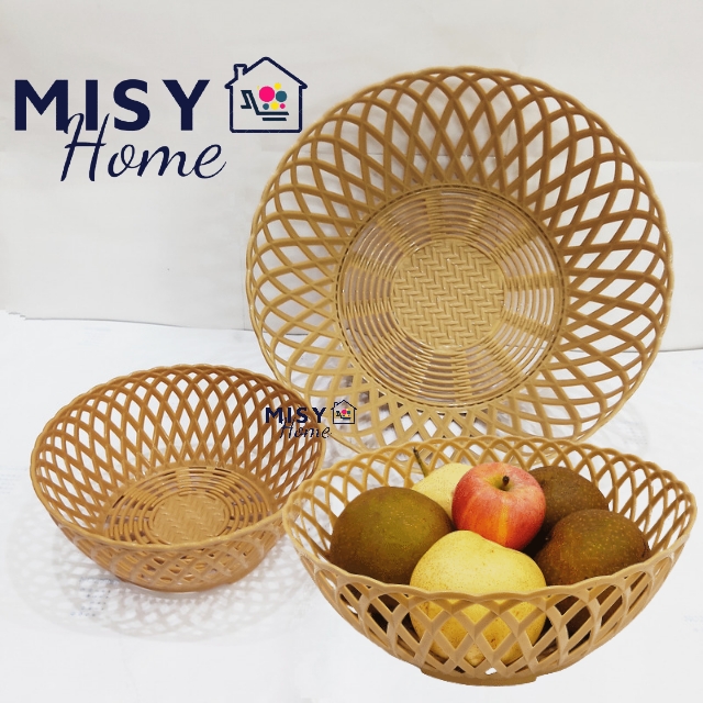 Rổ nhựa giả mây tre đan tròn size 15, 20, 26 cm đựng hoa quả, đựng trái cây, đựng rau củ MISY HOME, rổ nhựa đa năng