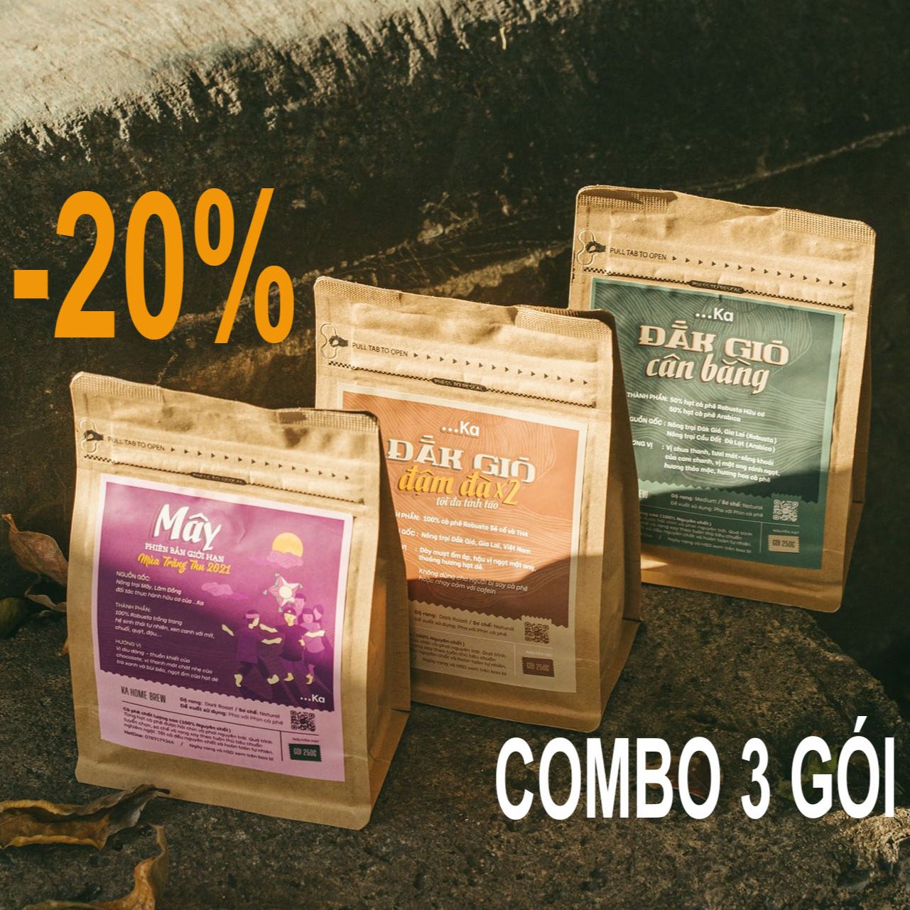 Combo 3 gói cà phê nguyên chất, cà phê rang xay nguyên chất đậm đà-cân bằng-phin mây pha phin gói 250g