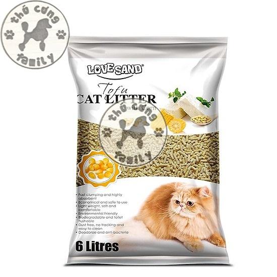 Cát gỗ vệ sinh mèo cao cấp Love Sand Tofu Cat Litter - Cát đậu phụ đổ được vào bồn cầu - Hương Trà Xanh