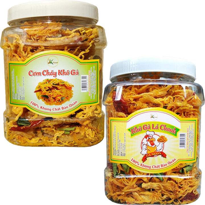 [HCM]COMBO 1KG GỒM: 500G KHÔ GÀ LÁ CHANH + 500G CƠM CHÁY LẮC KHÔ GÀ (MÓN ĂN VẶT SIÊU HOT)