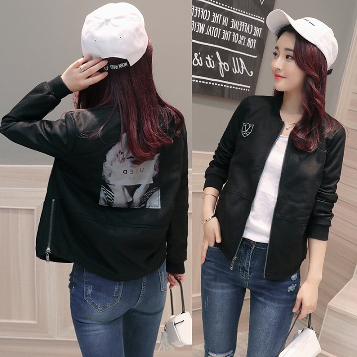 Áo khoác da lưới in hình cô gái