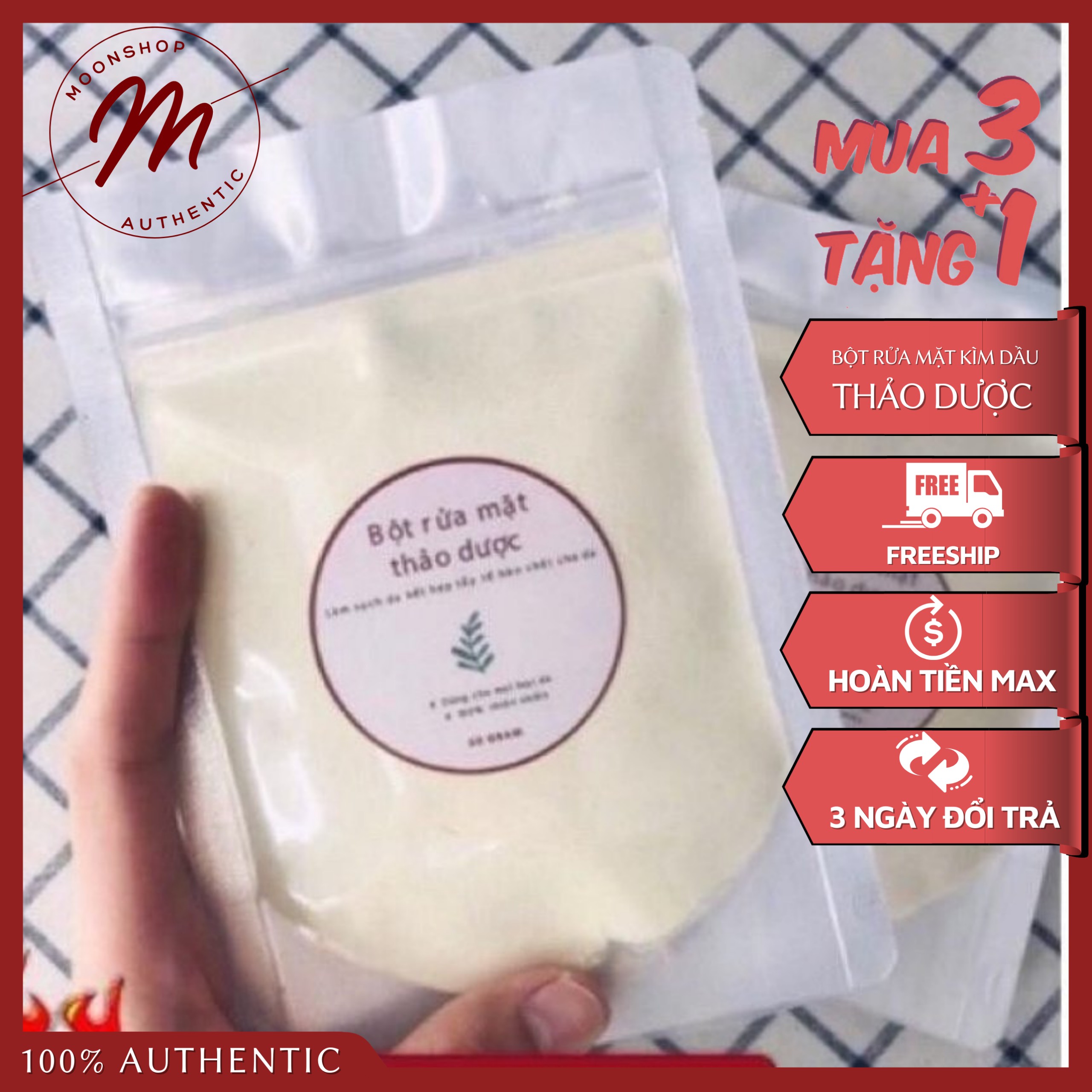 Bột rửa mặt thảo dược,kiềm dầu 50gram, handmade