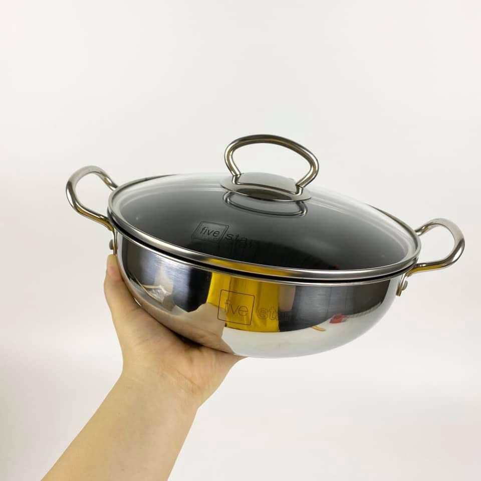 [HCM]Nồi kho cá chống dính Fivestar FSN20IN005 20cm - Inox 3 đáy - Nắp kính - Sử dụng bếp từ