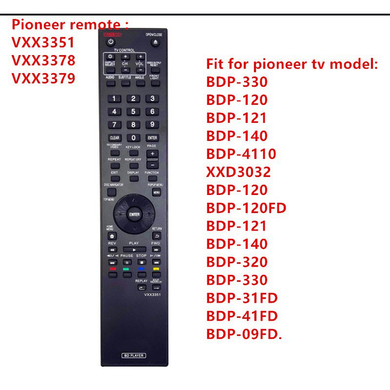 Đầu Đĩa Blu-ray Pioneer VXX3351 VXX3378 VXX3379 Điều Khiển Từ Xa Cho Pioneer BDP-120, BDP-121, BDP-31FD, BDP-330, BDP-33FD