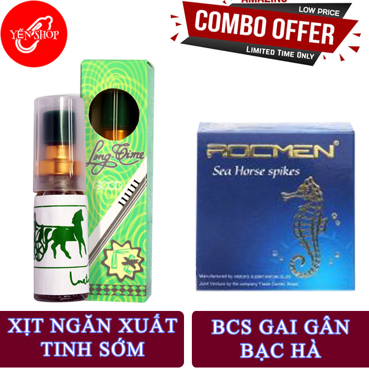 Kéo dài thời gian quan hệ với hộp 3C bao cao su Rocmen Xanh gai gân huong bạc hà và chai xịt lạnh Long-time dung tích 5ml lạnh ngăn xuất tinh sớm hiệu quả