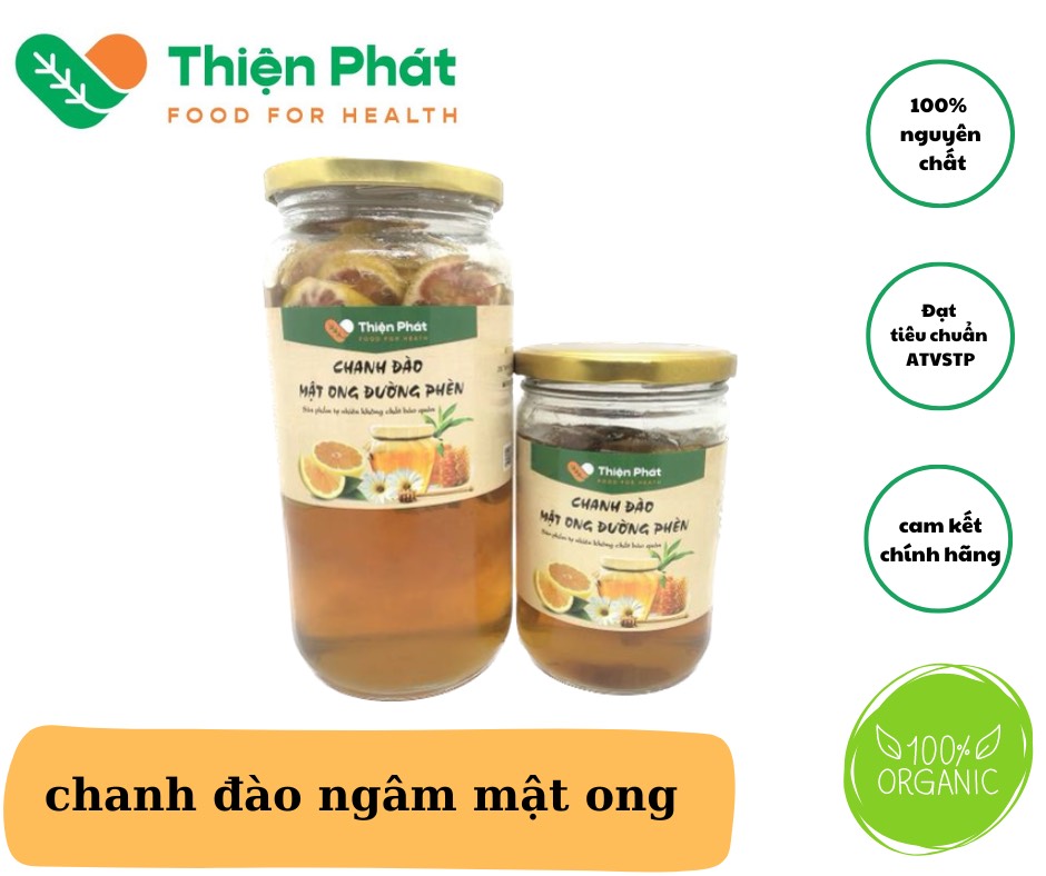 Chanh Đào Mật Ong Đường Phèn Handmade| Hũ Lớn 1000ml