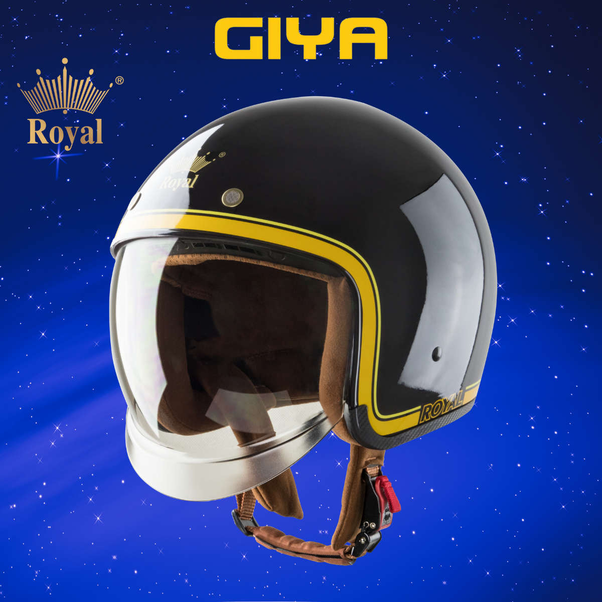 Nón bảo hiểm 3/4 Royal M139 kính âm V10 đen bóng phối viền vàng cá tính, mũ bảo hiểm có kính che hết mặt, cho nam và nữ, bảo hành 12 tháng - Giya Helmet