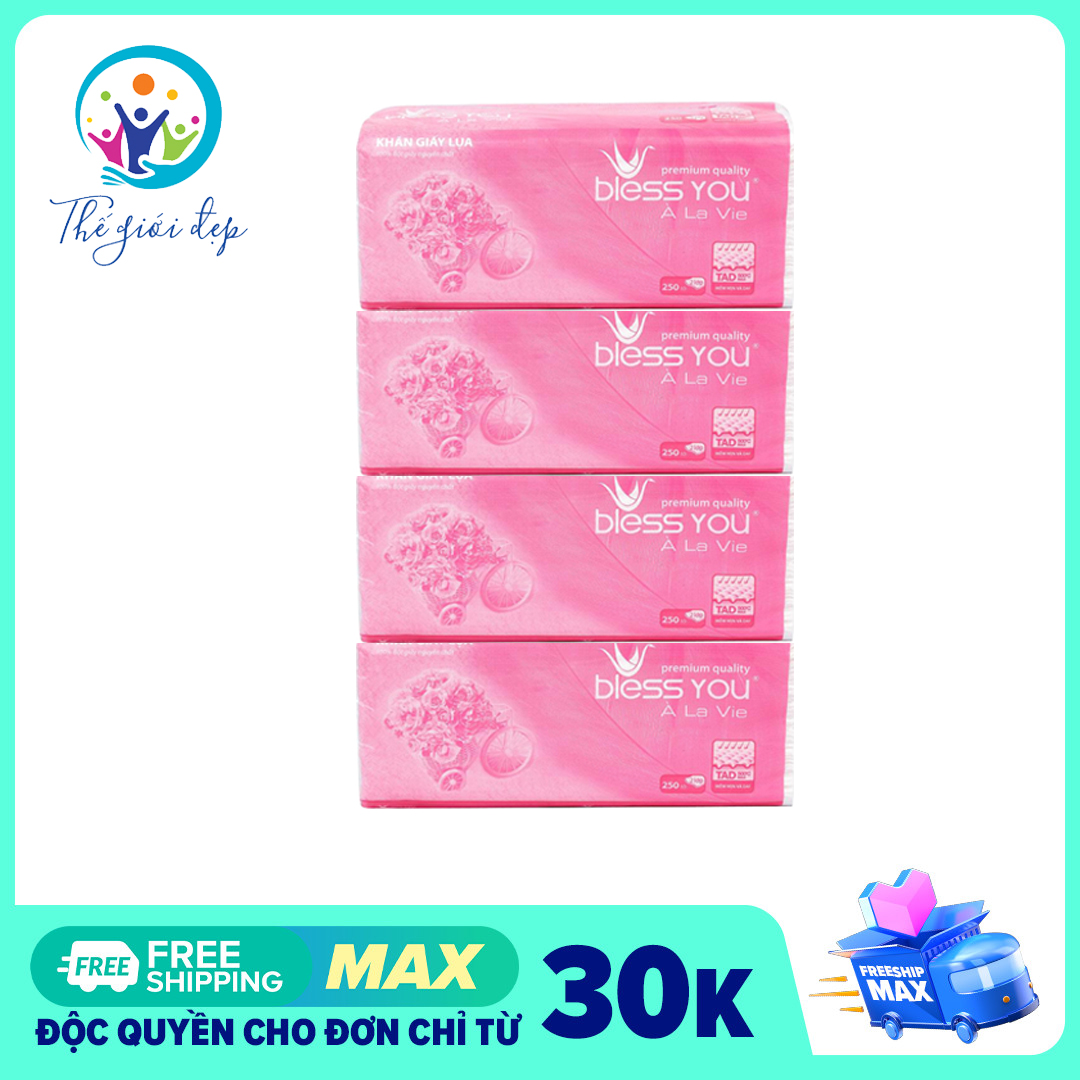 [HCM]Bộ 4 gói khăn giấy rút Bless You 250 tờ mềm mịn dai