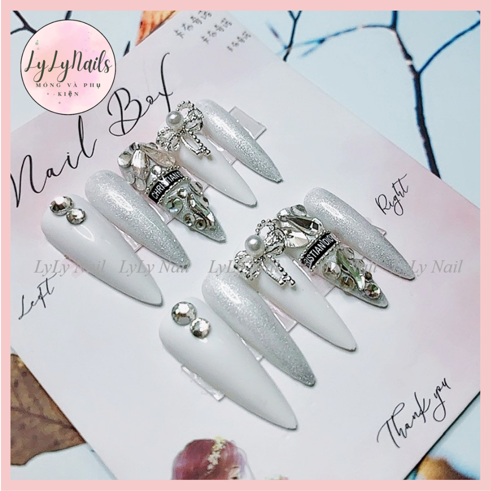 Set 24 móng tay giả,Nailbox thiết kế đính đá,đính charm dễ thương sang chảnh LyLy TK62