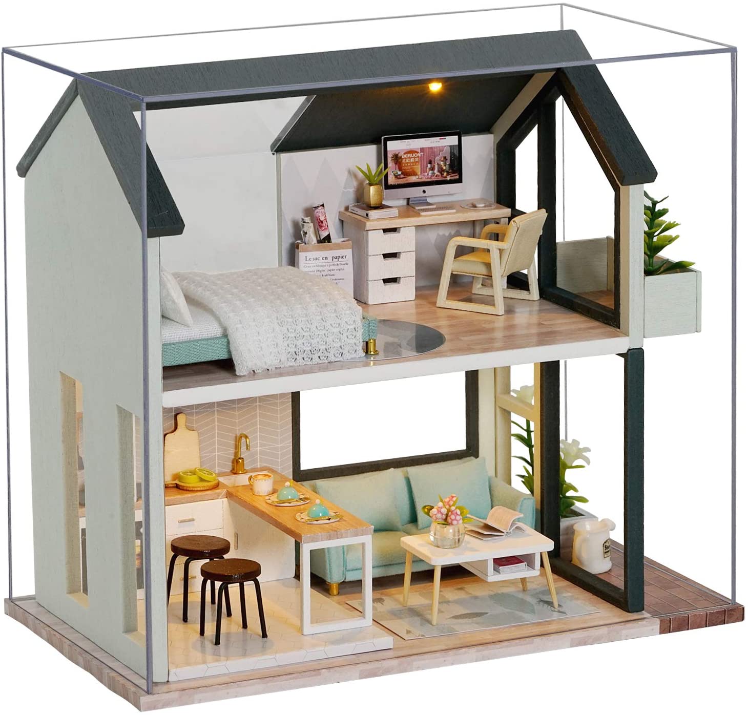 Mô Hình Nhà Gỗ Búp Bê Tí Hon DIY: Căn Hộ Bắc Âu QL001 - Tặng Mica và Keo Rán