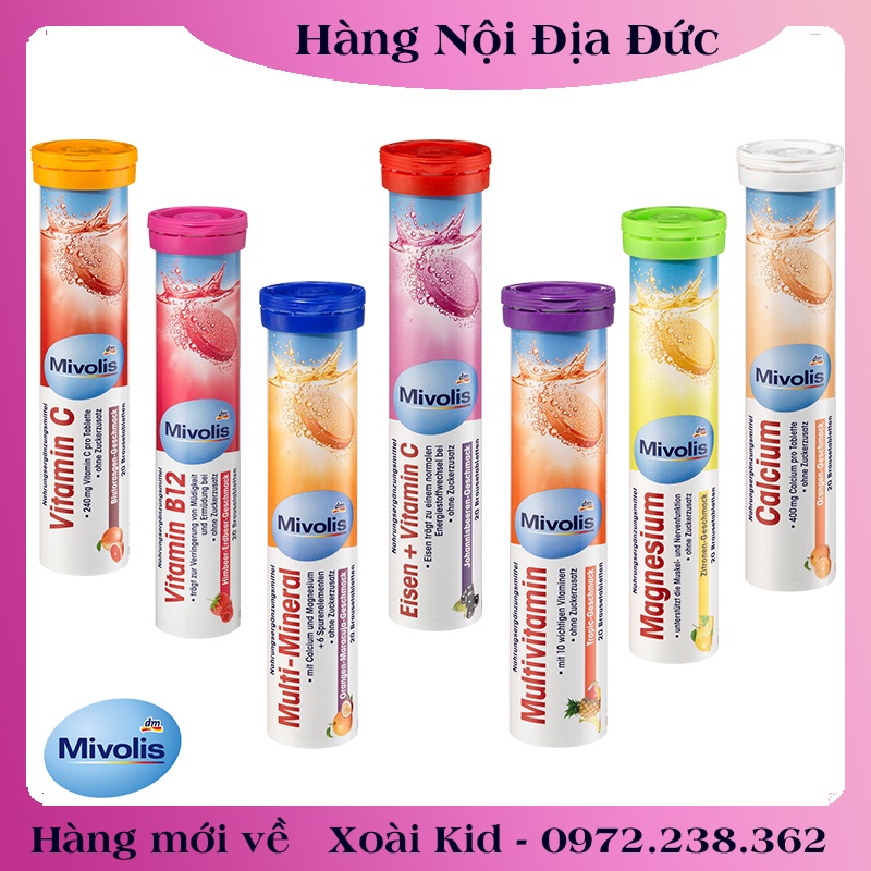 Viên Sủi Mivolis Vitamin C và các vị khác Hỗ trợ tăng cường hệ miễn dịch 20 Viên của Đức [Đủ Bill]