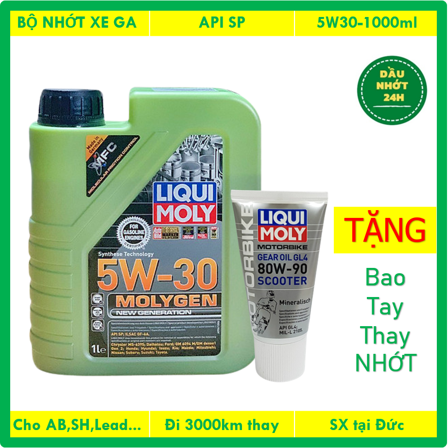 Bộ Nhớt xe máy, nhớt xe tay ga Liqui Moly 5w30 , Hàng đúng chuẩn, nhập nguyên thùng, nhập khẩu từ Đức, thời gian thay nhớt đến 3000km. Đổi trả trong vòng 7 ngày.