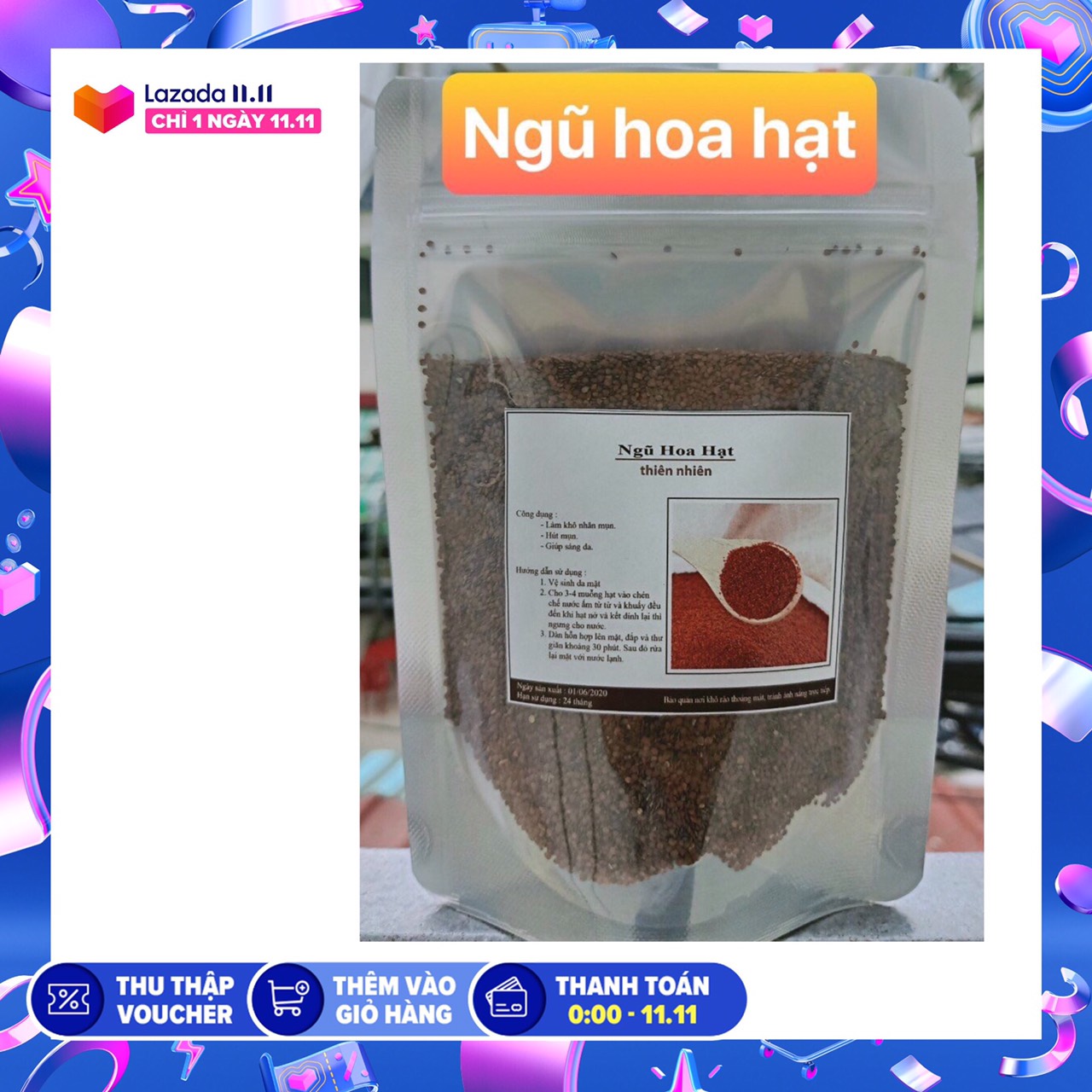 300g Hạt ngũ hoa, hạt đình lịch đắp mặt nạ hút mụn, dưỡng da (loại hạt lớn Spa hay dùng)