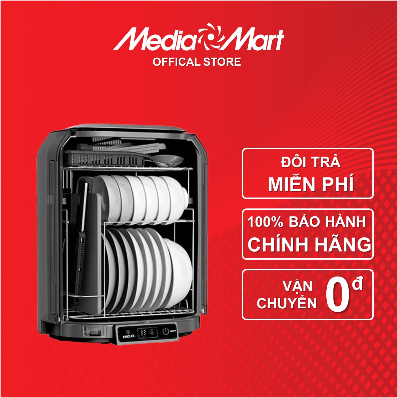 Máy sấy bát đa năng Roler RDD-1112, 56 lít, thép không gỉ, 3 tầng/4 ngăn