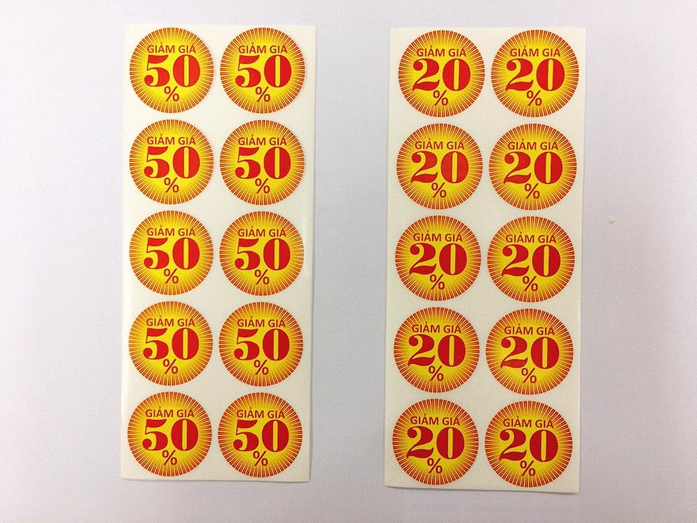 Combo tem khuyến mãi, giảm giá 50%, 20% đường kính 40*40mm