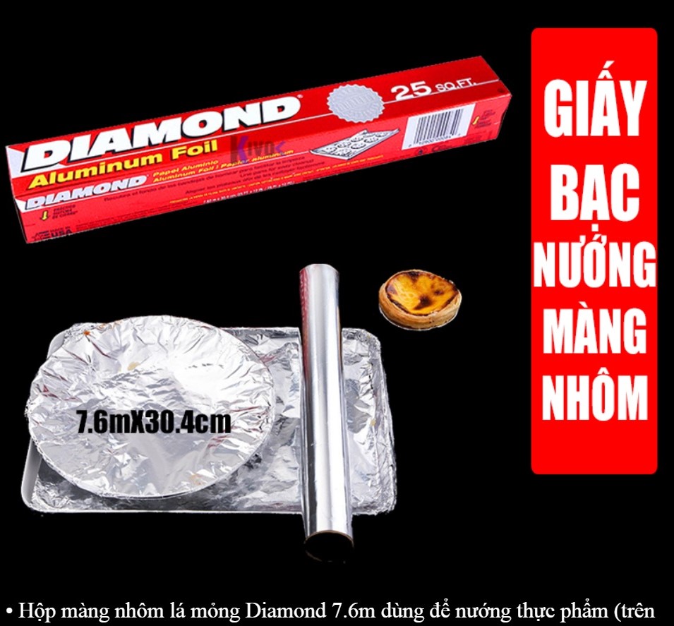 Màng Nhôm Nướng Thực Phẩm Diamond (7.62 m x 30,4 cm) -  (giấy bạc) nướng thức ăn chịu nhiệt cao cấp của Mỹ