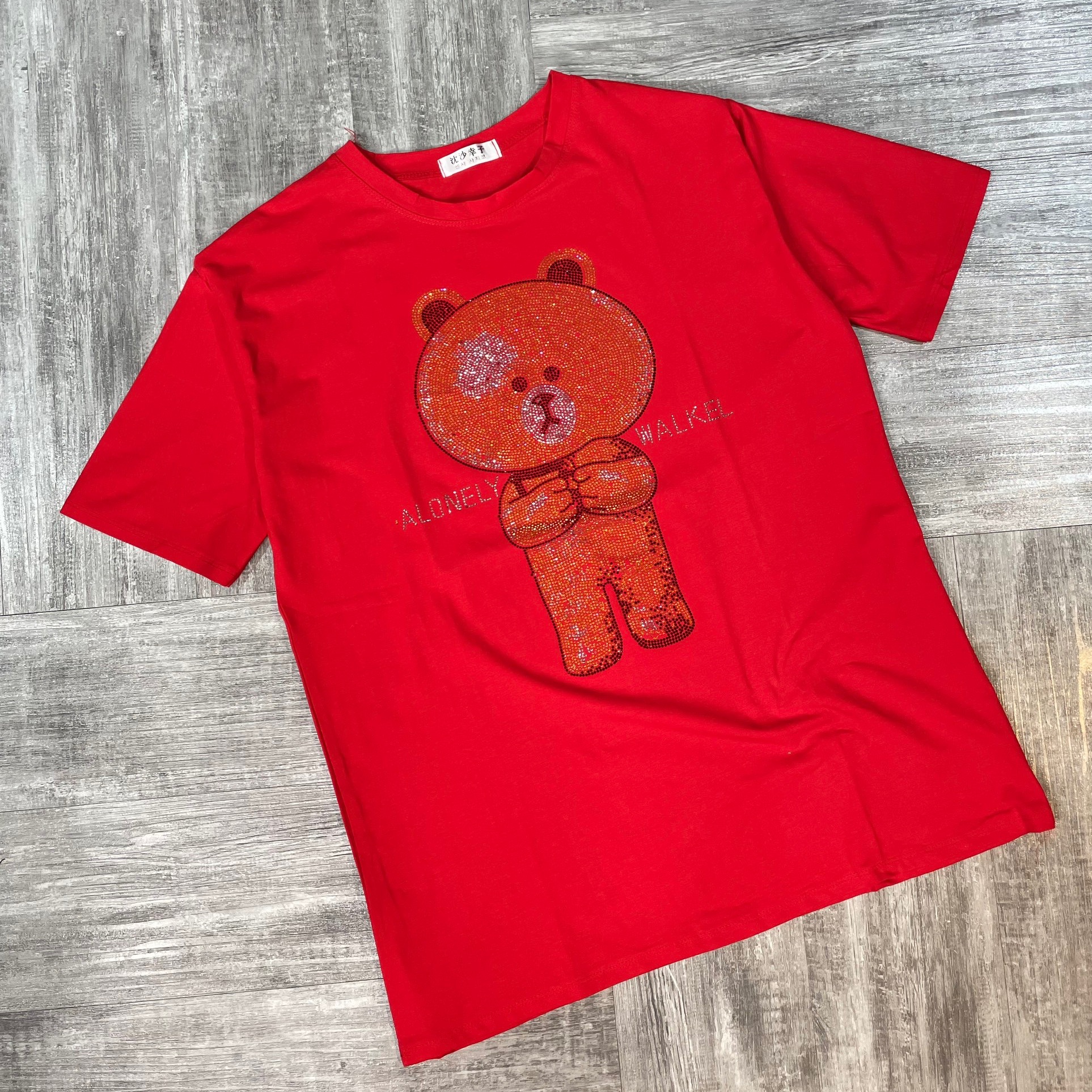Áo thun moschino cao cấp - áo moschino hình gấu rẻ - áo thun hình gấu unisex - áo thun đính đá lấp lánh form rộng - áo thun giấu quần