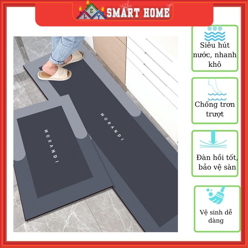 Thảm nhà bếp bộ 2 silicon chống trượt siêu thấm hút cao cấp, thảm lau chân nhà bếp siêu thấm nước đẹp cute nhã nhặn T02- ELY_Smart Home
