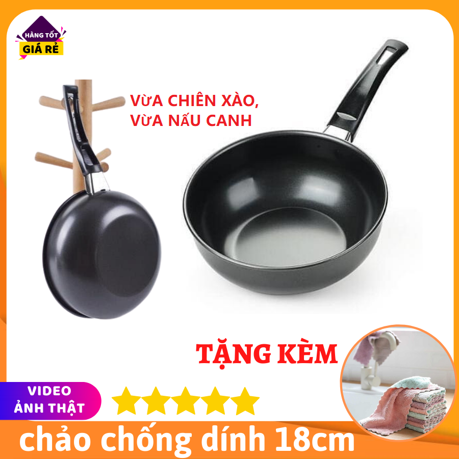 [DEAL CHỚP NHOÁNG] CHẢO CHỐNG DÍNH SÂU LÒNG SIZE 18CM (LOẠI 18CM DÙNG CHO MỌI LOẠI BẾP) - CHẢO CHỐNG DÍNH CAO CẤP CỠ ĐẠI - CHẢO SÂU LÒNG TIỆN LỢI SIÊU BỀN ĐẸP