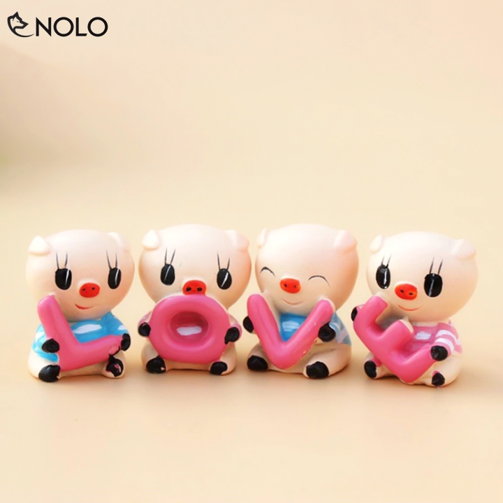 Combo 4 tượng trang trí chú heo ôm chữ love để bàn để xe hơi để phòng khách