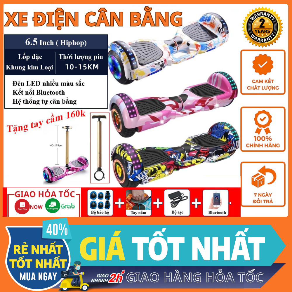 Xe cân bằng điện thông minh - Xe cân bằng điện 2 bánh - Bánh xe 6.5 inch - Xe Điện Cân Bằng Smart Balance Đa Dạng Màu Sắc , Kèm tay cầm cao cấp , Xe tự cân bằng 2 bánh cho bé kết nối bluetooth phát nhạc - Bảo Hành 24 Tháng