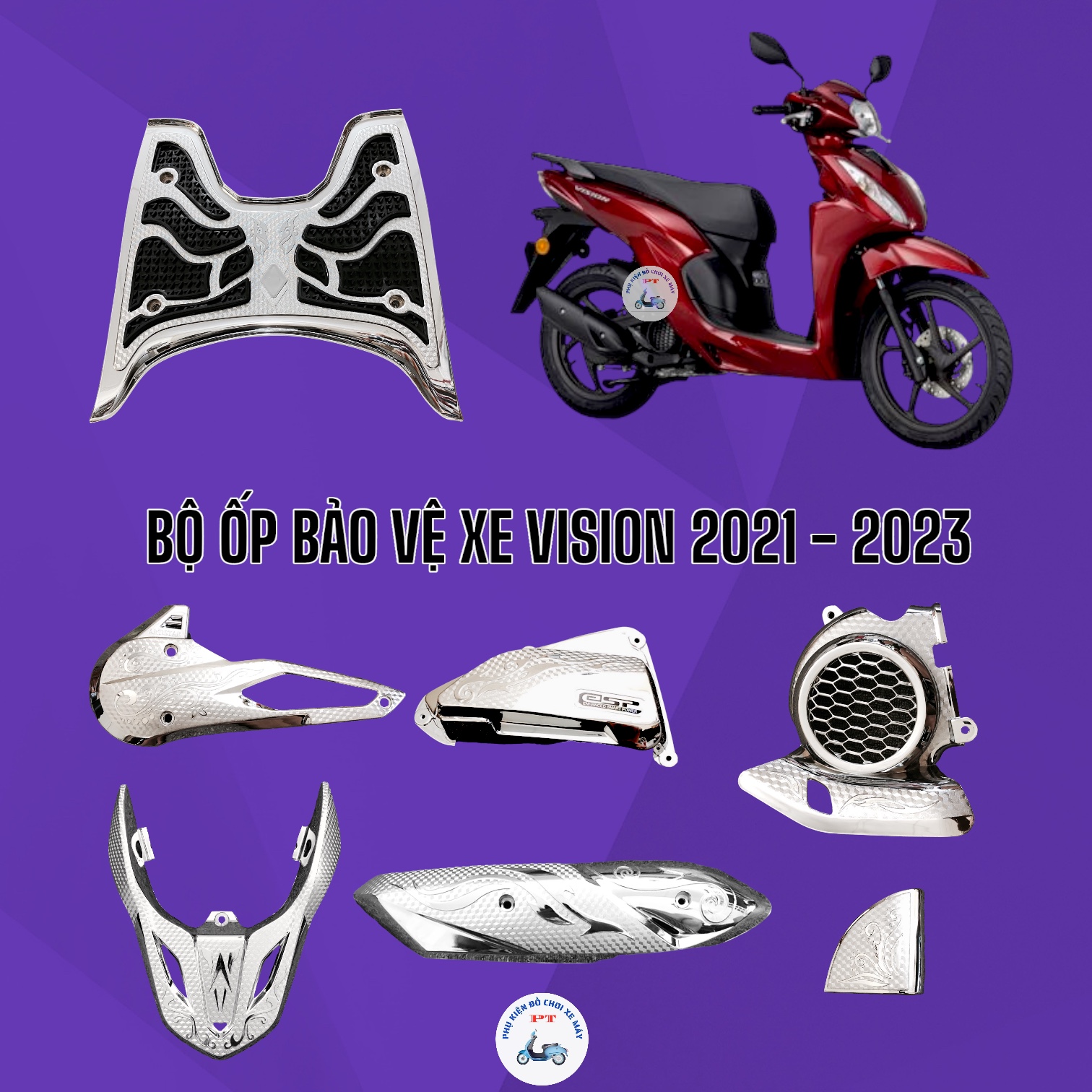 Bộ Ốp Xe Honda Vision đời 2021, 2022, 2023 - Xi mạ crom - Bản Cá Tính, Bản Thể Thao, Bản Đặc Biệt, Bản Thời Trang, Bản Giới Hạn