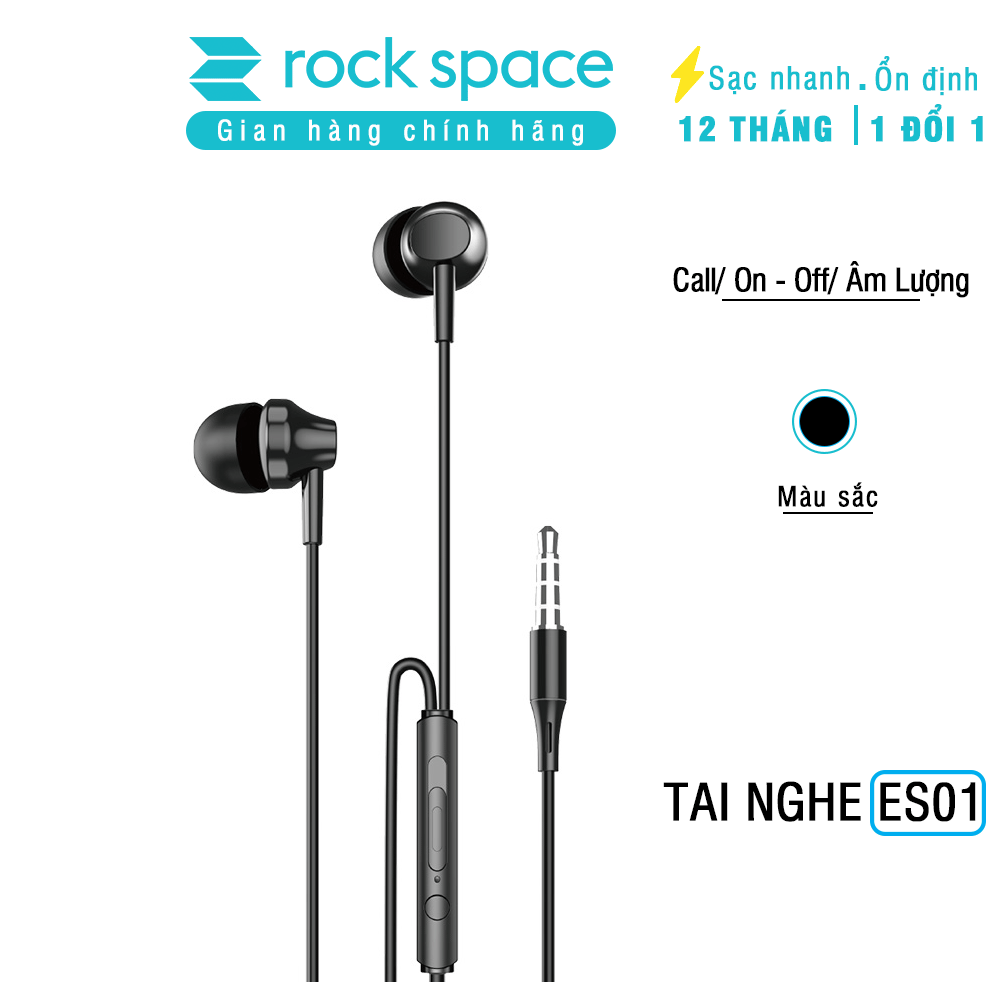 Tai nghe nhét tai có dây ROCKSPACE ES01, có mic, chân cắm 3,5 cho iphone, samsung, vsmart,huawei - Hàng chính hãng