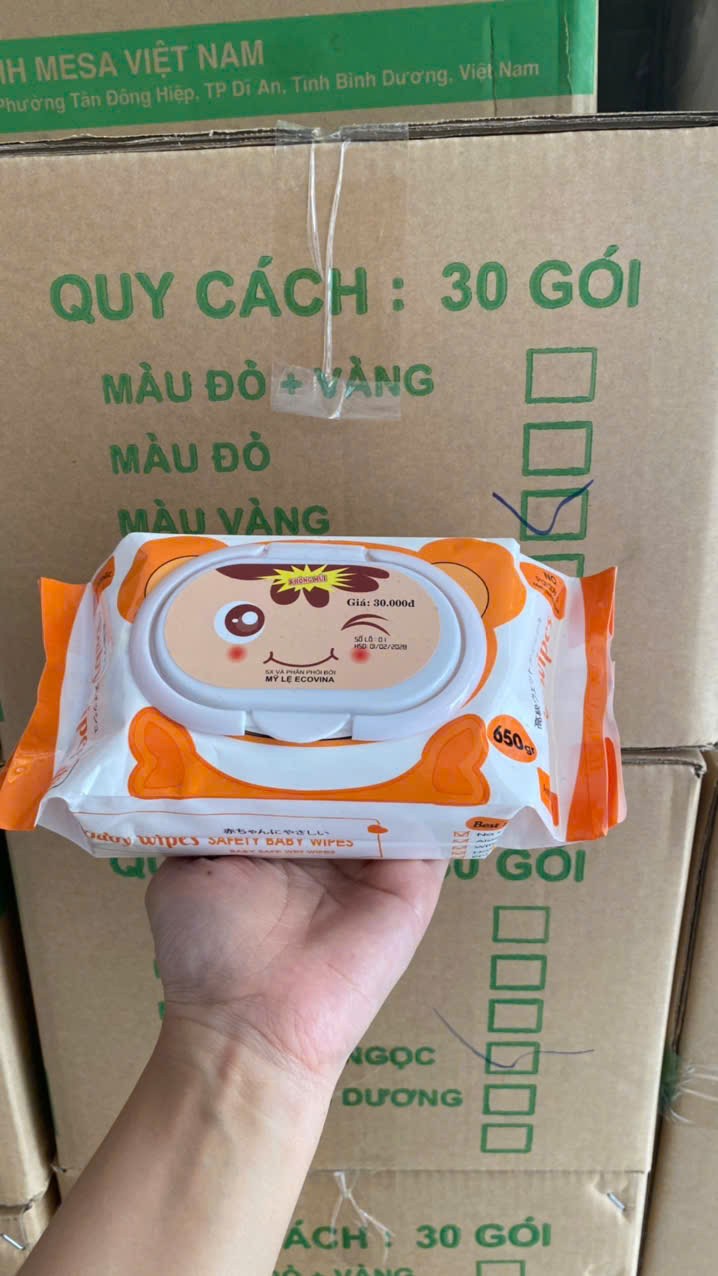 COMBO 20 GÓI KHĂN ƯỚT GẤU 650GRAM KHÔNG MÙI KHỔ LỚN, LOẠI DÀY- TẶNG KHẨU TRANG KF94