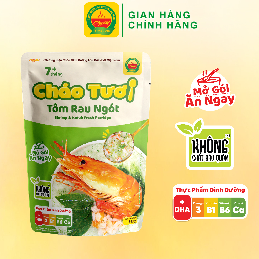 Cháo Tươi Cây Thị - Tôm Rau Ngót  (Mở gói ăn ngay) 240g