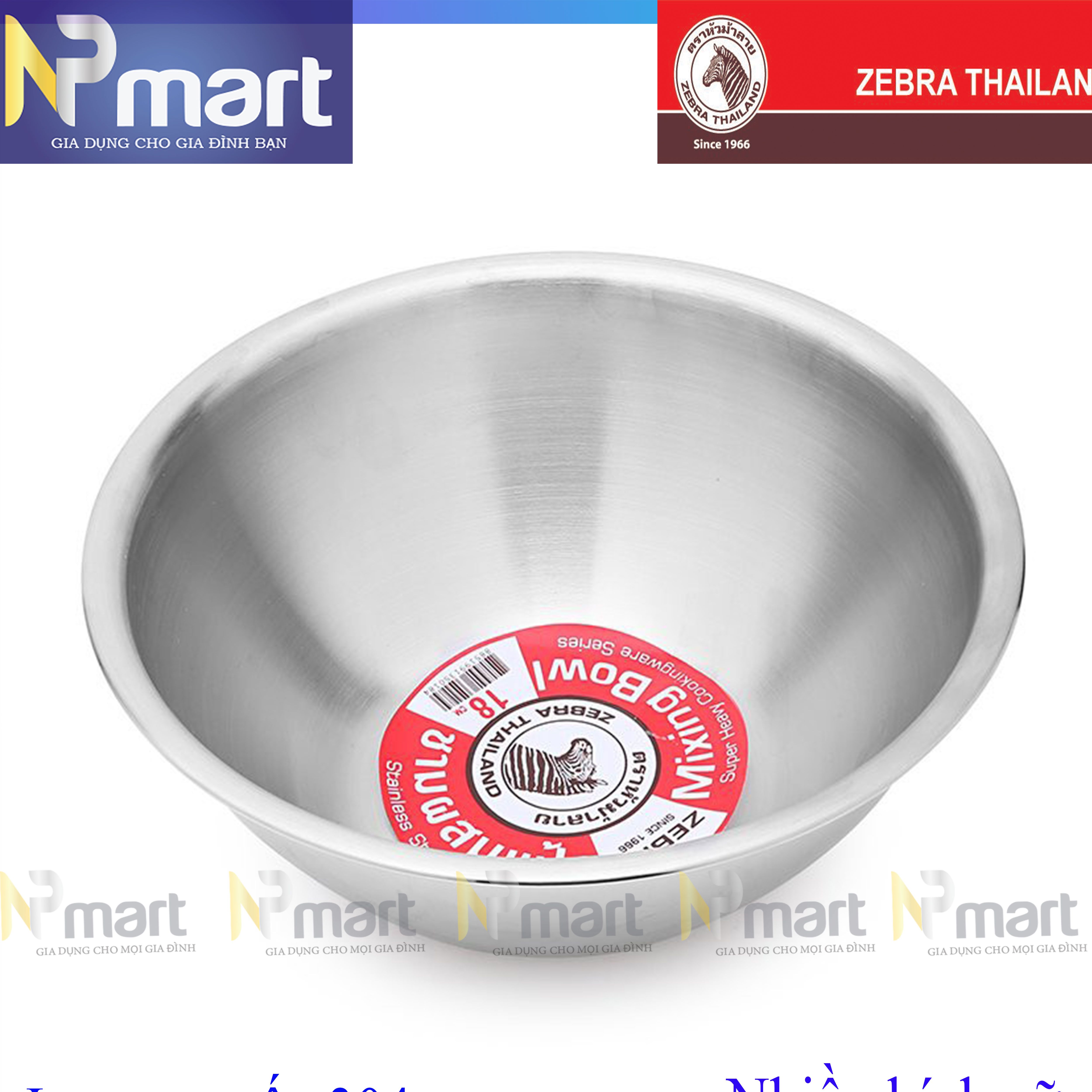 Thau thố trộn Zebra Thái Lan - inox 304 hàng dày cao cấp size to 27cm, 30cm